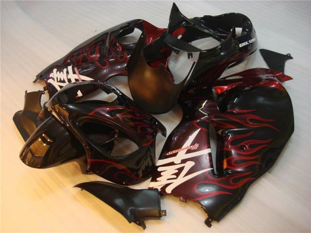 1996-2007 Black Red Flame Suzuki GSXR 1300 Hayabusa Motorbike Fairing for Sale