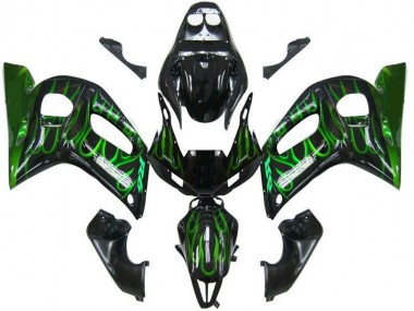 1998-2002 Black Green Flame Yamaha YZF R6 Motorbike Fairing Kits for Sale