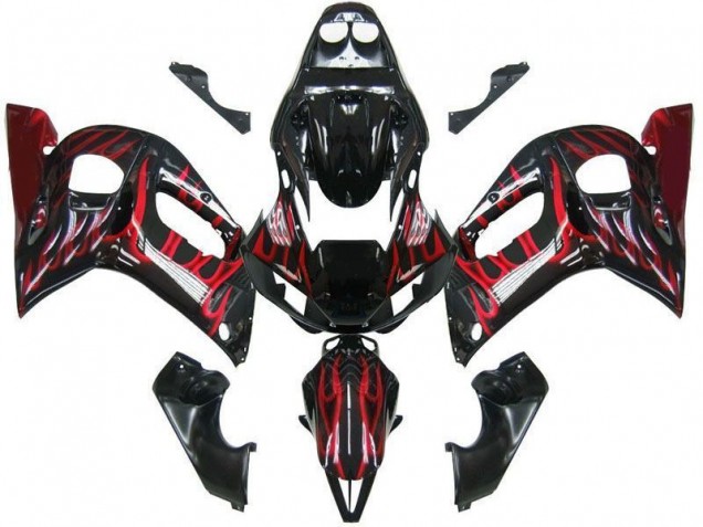 1998-2002 Black Red Flame Yamaha YZF R6 Replacement Fairings for Sale