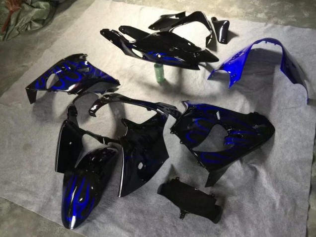 2000-2001 Glossy Black Blue Flame Kawasaki ZX9R Moto Fairings for Sale