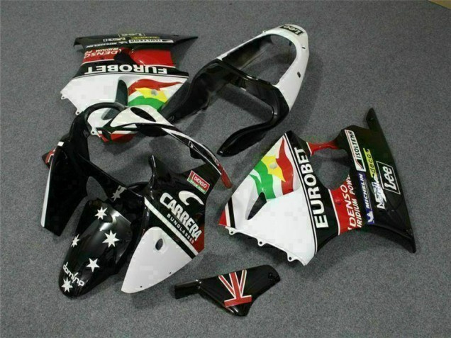 2000-2002 Black White Eurobet Kawasaki ZX6R Bike Fairing for Sale