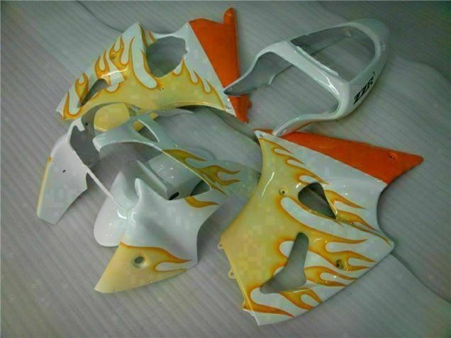 2000-2002 White Yellow Flame Kawasaki ZX6R Bike Fairings for Sale