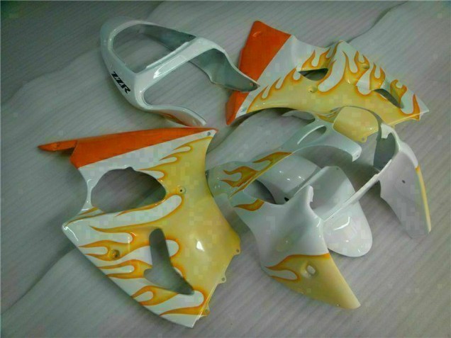 2000-2002 White Yellow Flame Kawasaki ZX6R Bike Fairings for Sale