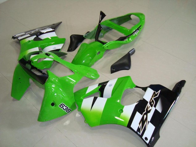 2000-2002 Green Black Kawasaki ZX6R Bike Fairing Kit for Sale