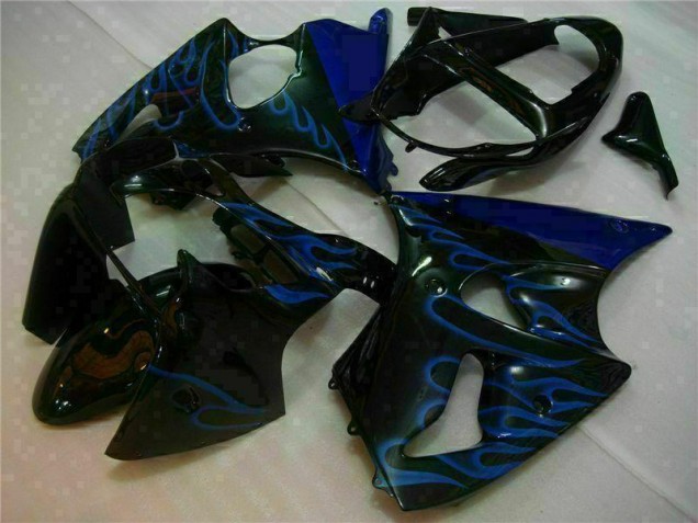 2000-2002 Black with Blue Flame Kawasaki ZX6R Motorbike Fairings for Sale