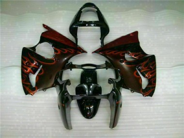 2000-2002 Black Red Flame Kawasaki ZX6R Motorcycle Fairing Kits for Sale