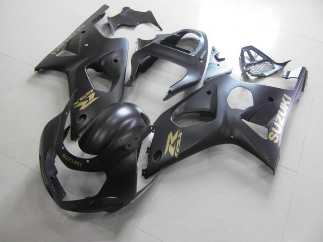 2000-2002 All Matte Black with Gold Sticker Suzuki GSXR 1000 Motorcycle Bodywork for Sale