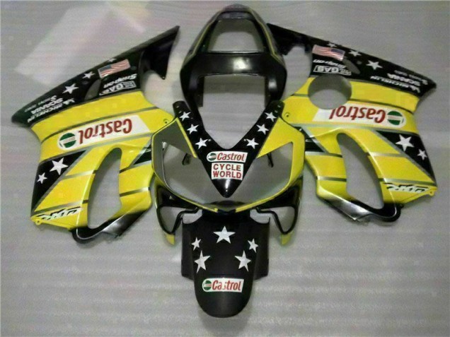 2001-2003 Yellow Black Castrol Cycle World Honda CBR600 F4i Motorcycle Bodywork for Sale