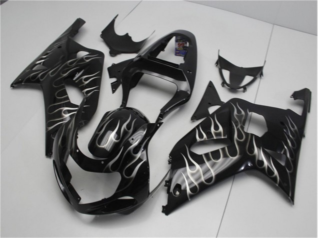 2001-2003 Black White Flame Suzuki GSXR 600/750 Motorcycle Fairing Kits for Sale