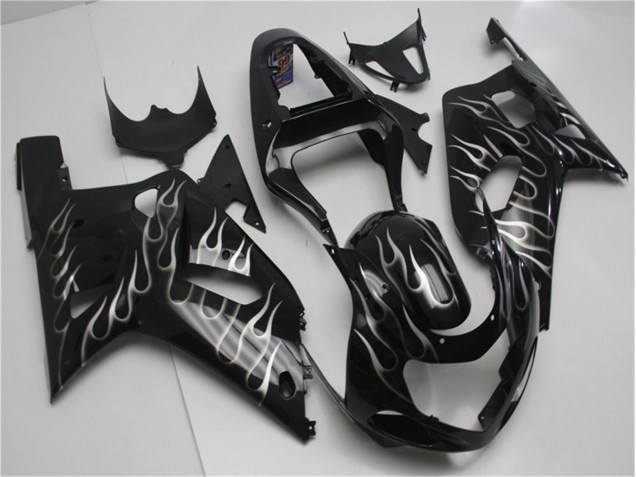 2001-2003 Black White Flame Suzuki GSXR 600/750 Motorcycle Fairing Kits for Sale