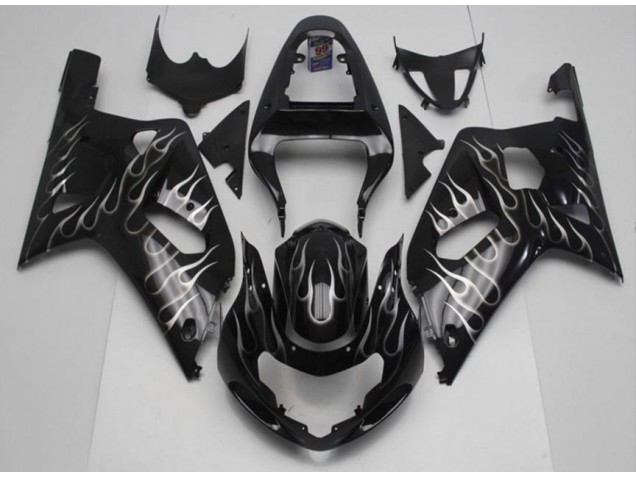 2001-2003 Black White Flame Suzuki GSXR 600/750 Motorcycle Fairing Kits for Sale