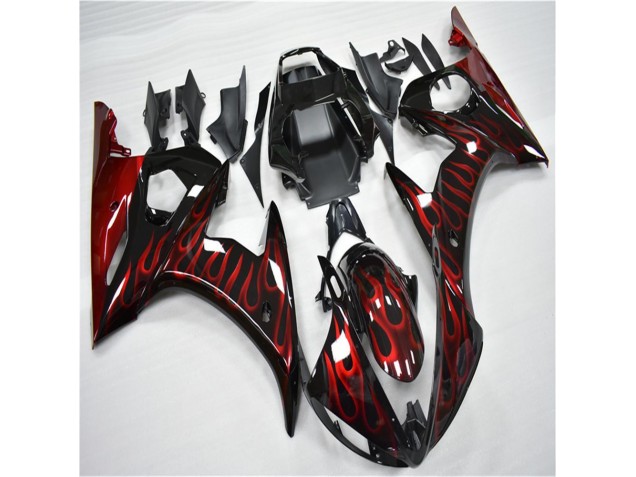 2003-2005 Black Red Flame Yamaha YZF R6 Motorcycle Fairing for Sale