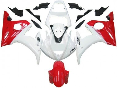 2003-2005 White Red Yamaha YZF R6 Motorbike Fairing Kits for Sale