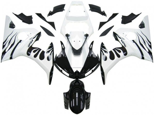 2003-2005 White Flame Black Yamaha YZF R6 Motorcycle Fairings Kits for Sale