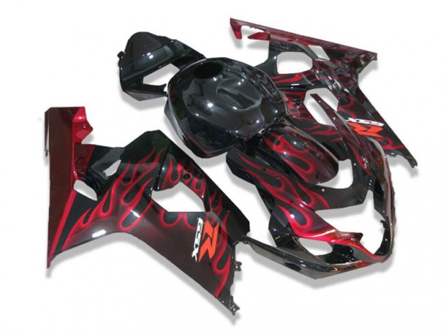 2004-2005 Black Red Flames Suzuki GSXR 600/750 Motorcycle Fairing for Sale