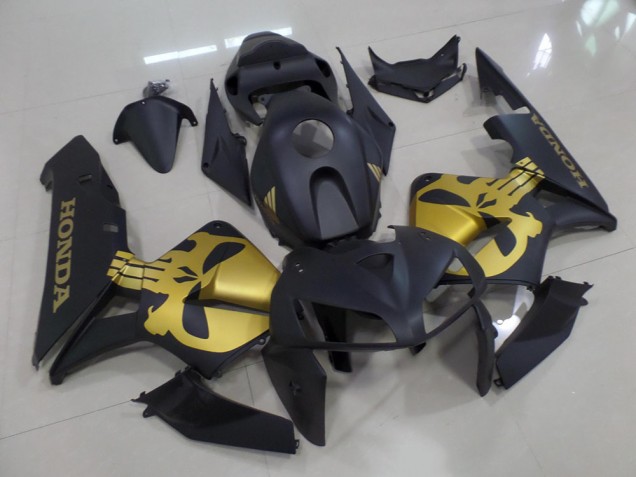 2005-2006 Matte Black with Gold Skull Honda CBR600RR Moto Fairings for Sale