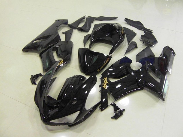 2005-2006 Glossy Black Gold Decals Kawasaki ZX6R Motorcycle Fairings Kits for Sale