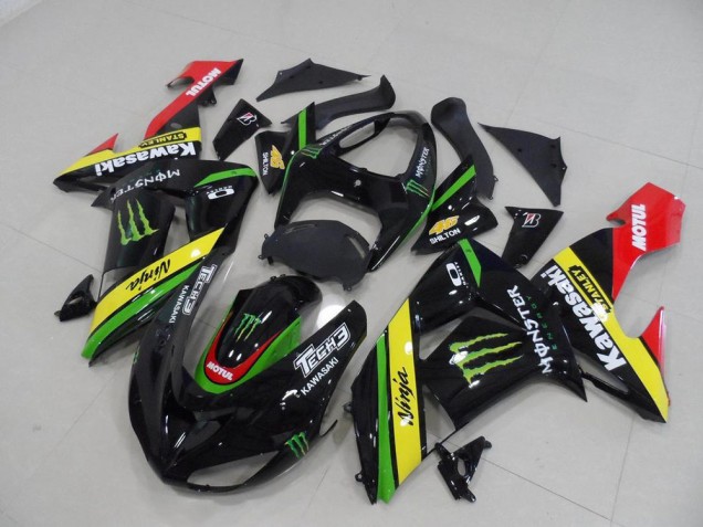 2006-2007 Black Yellow Monster Kawasaki ZX10R Motorcycle Replacement Fairings for Sale