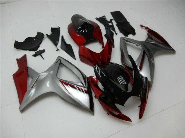 2006-2007 Red Silver Suzuki GSXR 600/750 Bike Fairing Kit for Sale