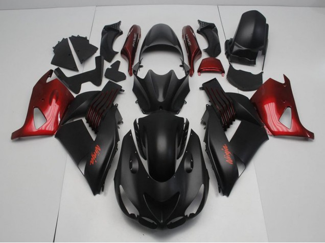 2006-2011 Matte Black and Red Kawasaki ZX14R ZZR1400 Motorcycle Fairing Kit for Sale