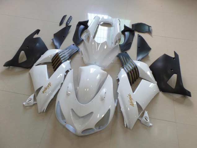 2006-2011 White and Matte Black Kawasaki ZX14R ZZR1400 Bike Fairings for Sale