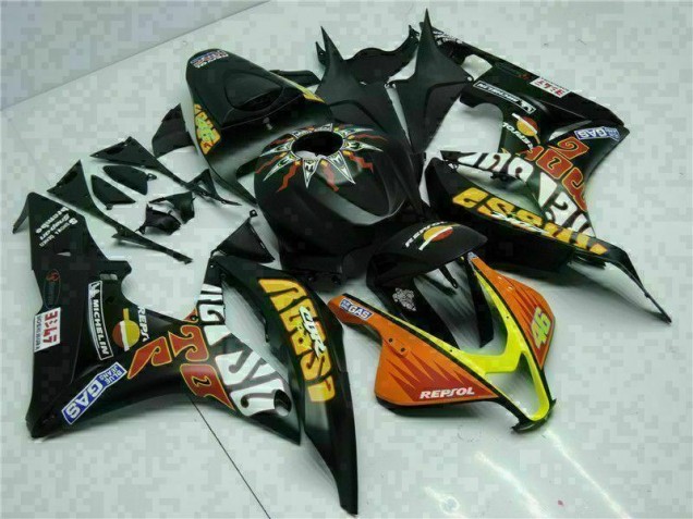 2007-2008 Black Yellow Repsol 46 Honda CBR600RR Motorcycle Bodywork for Sale