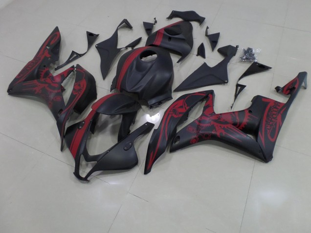 2007-2008 Matte Black Red Skull with Stripe Honda CBR600RR Motorcycle Fairing for Sale