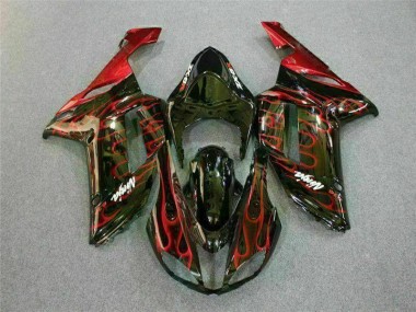 2007-2008 Black Red Flame Kawasaki ZX6R Motor Bike Fairings for Sale