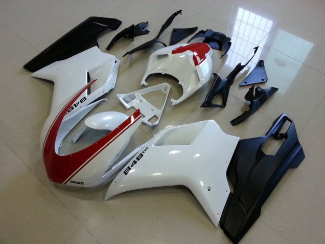 2007-2014 Matte Black White with Red Stripe Ducati 848 1098 1198 Bike Fairings for Sale