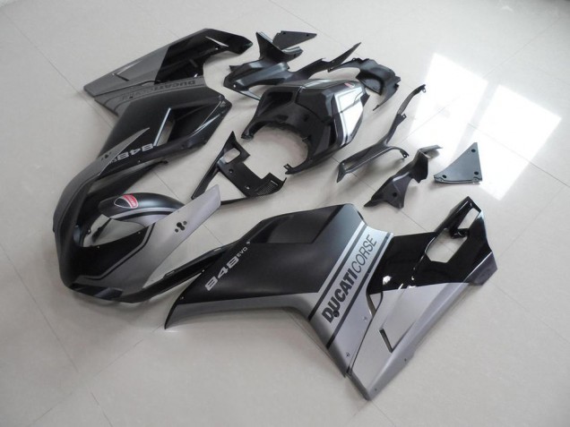 2007-2014 Matte Black Sliver OEM Style Ducati 848 1098 1198 Motorbike Fairings for Sale