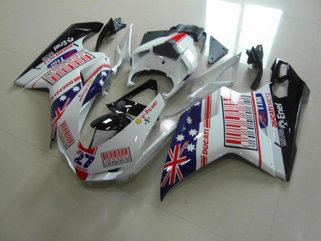 2007-2014 White Blue Red Ducati 848 1098 1198 Bike Fairings for Sale