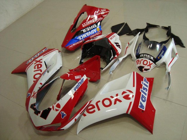 2007-2014 White Red Xerox Ducati 848 1098 1198 Bike Fairings for Sale