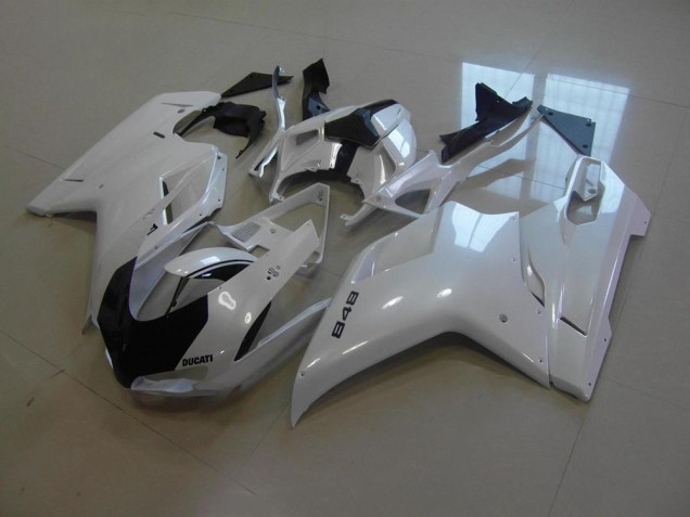 2007-2014 Pearl White Black Stripe Ducati 848 1098 1198 Motorcycle Replacement Fairings for Sale