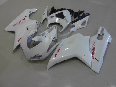 2007-2014 Pearl White with Red Decals Ducati 848 1098 1198 Motorcyle Fairings for Sale