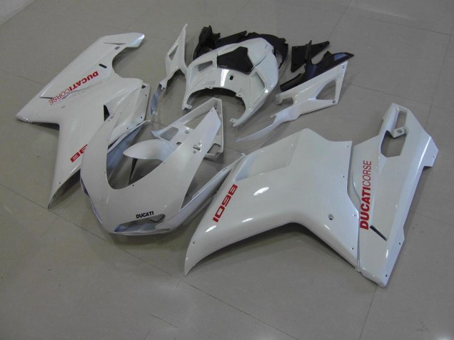 2007-2014 Pearl White with Red Decals Ducati 848 1098 1198 Motorcyle Fairings for Sale