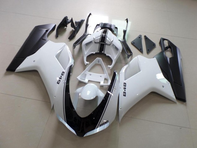 2007-2014 White and Black Stripe Ducati 848 1098 1198 Replacement Fairings for Sale