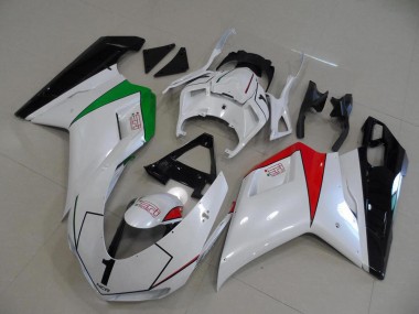 2007-2014 Peral White with Italy Flag Ducati 848 1098 1198 Motorcycle Fairings Kit for Sale