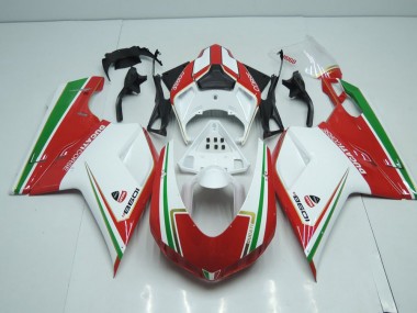 2007-2014 White and Red with Green Stripe Ducati 848 1098 1198 Motorcylce Fairings for Sale