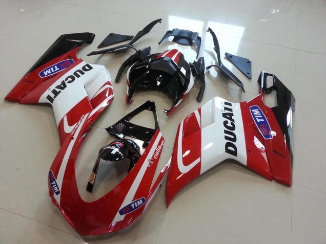 2007-2014 Red White Ducati 848 1098 1198 Motorcycle Fairing Kit for Sale