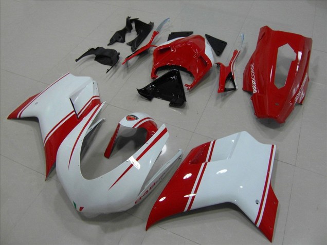 2007-2014 White and Red Racing Version Ducati 848 1098 1198 Motorbike Fairing for Sale