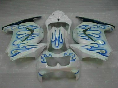 2008-2012 White Blue Flame Kawasaki EX250 Motorcycle Bodywork for Sale