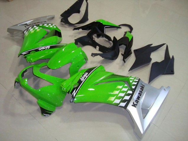 2008-2012 Green Silver Kawasaki ZX250R Motorcycle Fairings Kit for Sale