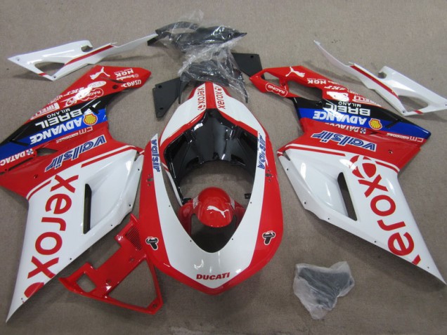 2007-2014 White Red Xerox Ducati 1098 Motorcycle Replacement Fairings for Sale