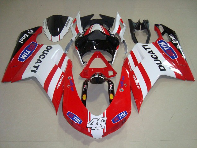 2007-2014 Red White Tim 46 Ducati 1098 Motorcycle Fairing Kit for Sale