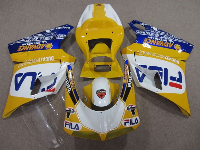 1993-2005 Yellow White Fila Ducati 748 Bike Fairings for Sale