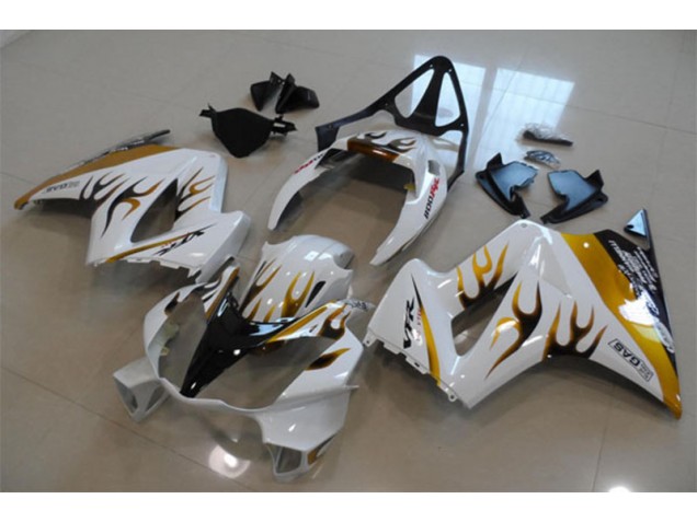 2002-2013 White Gold Flame Honda VFR800 Bike Fairings for Sale