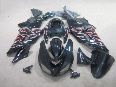 2006-2007 Black White Red Flame Kawasaki ZX10R Motorbike Fairing for Sale