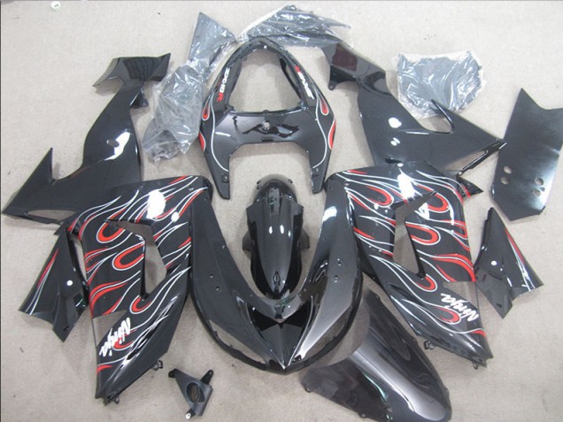 2006-2007 Black Red White Flame Ninja Kawasaki ZX10R Bike Fairings for Sale