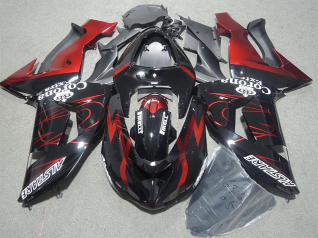 2006-2007 Black Red Corona Extra Kawasaki ZX10R Motorcycle Bodywork for Sale