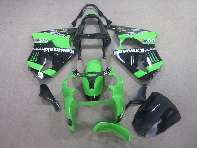 2000-2002 Black Green Monster Kawasaki ZX6R Motor Fairings for Sale